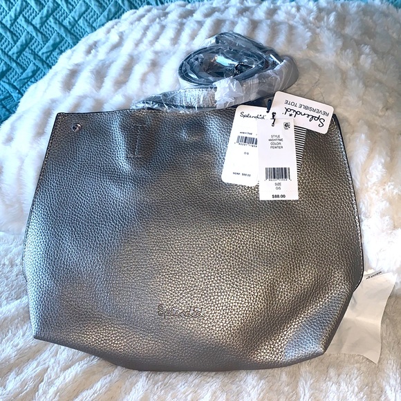 Splendid Handbags - NWT Splendid Reversible Tote Pewter/blue& white inside magnetic closure